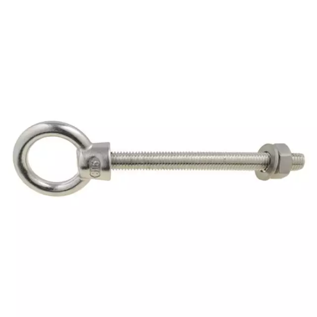 M6 x 60mm Metric Coarse Stainless A4-70 316 Collar Eye Bolt Kit c/w Nut & Washer