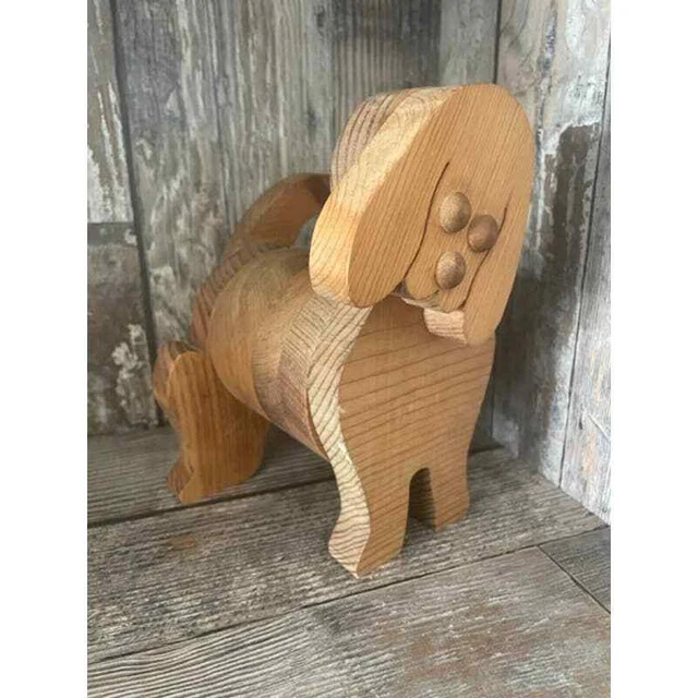 Handmade folk art wooden dog bank