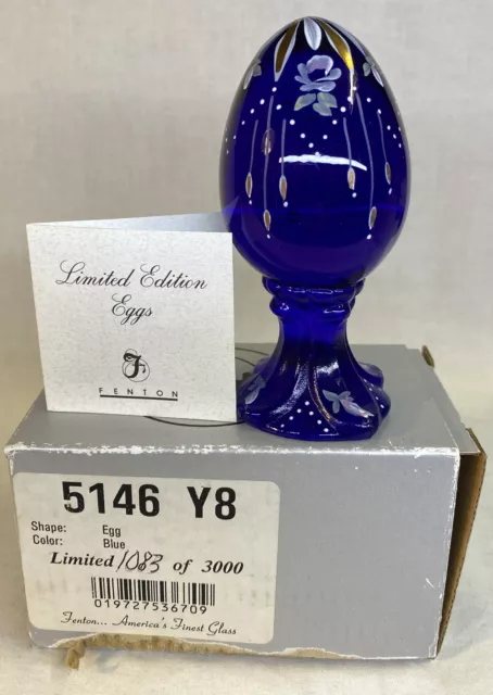 Fenton Art Glass Hand Painted & Accented 22k Gold Trim Cobalt Egg  LIMITED