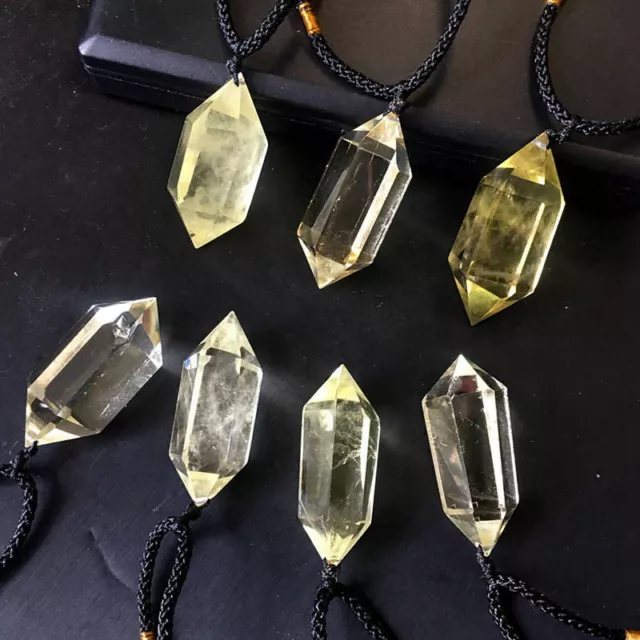 1Pc AAA Natural Clear Citrine Quartz Crystal Point Pendant Healing Wand Necklace