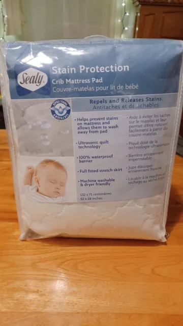 Baby Crib Mattress Pad SEALY Waterproof Stain Protection  52"×28" Fitted New