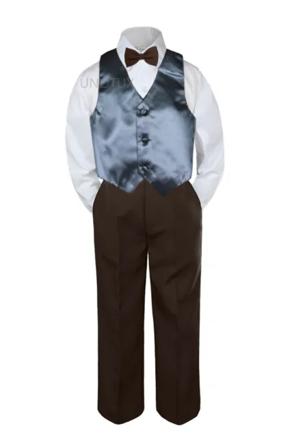 4pcs Set Brown Vest Bow Tie Pants Boy Baby Toddler Tuxedo Suit + a Color Vest