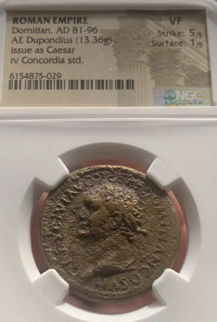 Domitian AE Dupondius AD 811-96 As Caesar Concordia NGC VF