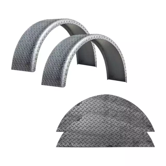 Set of 2 Single Axle 9x32 Steel Tread Plate Rolled Trailer Fenders & Backs - ...