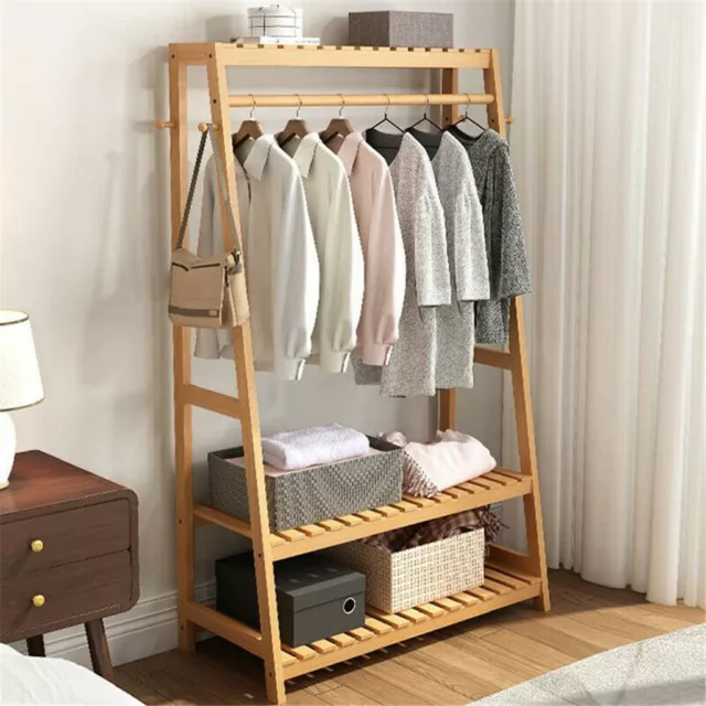 Wooden Clothes Rail Rack Garment Dress Hanging Display Stand Shoe Rack Storage 2