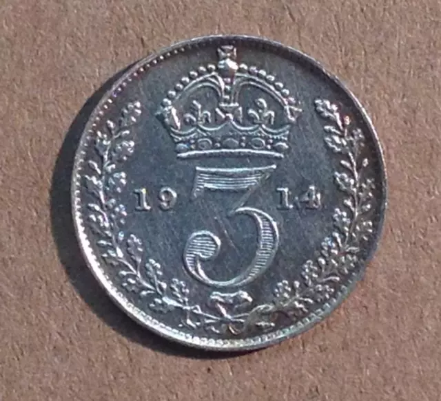 Pre1939 Silver World Coin UK Great Britain England 3 Pence 1914 XF .925 Sterling