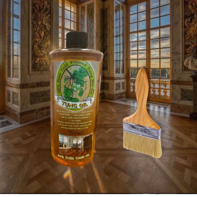 Pure Tung Oil - Wood Oil for Indoor & Outdoor Use, Suitable For All Wood& brush