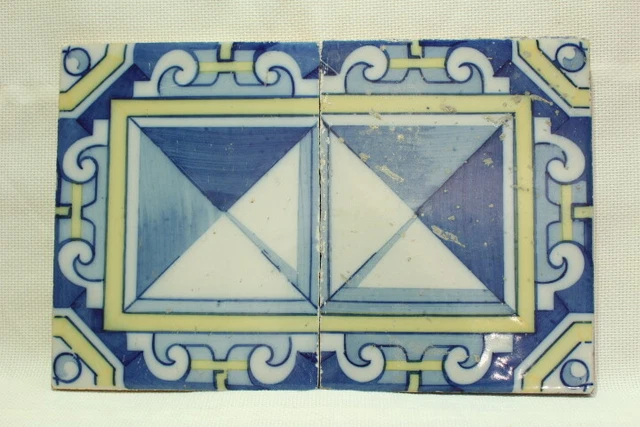 Pair Antique hand painted portuguese traditional Azulejo blue tile XVIII