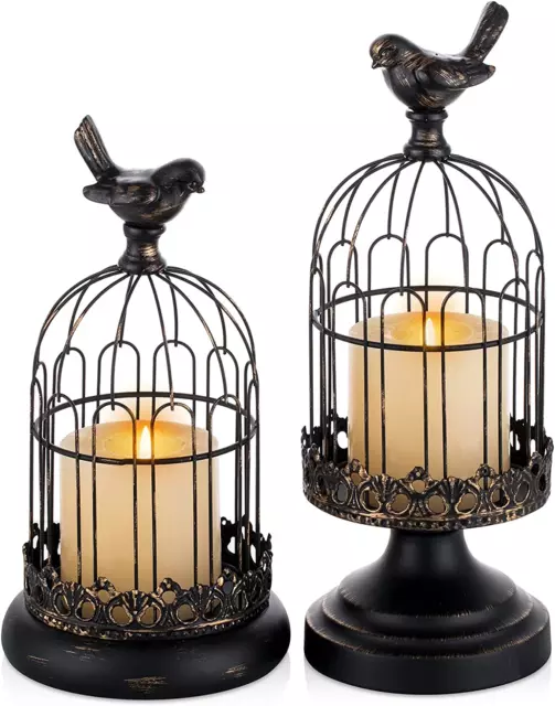 Decorative Candle Holders for Pillar Candles - Set of 2 Cage Lanterns for Candle