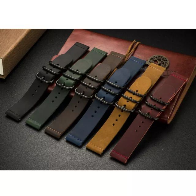 20mm 22mm Universal Vintage Genuine Leather Wrist Watch Strap Band W/ Ring Clasp