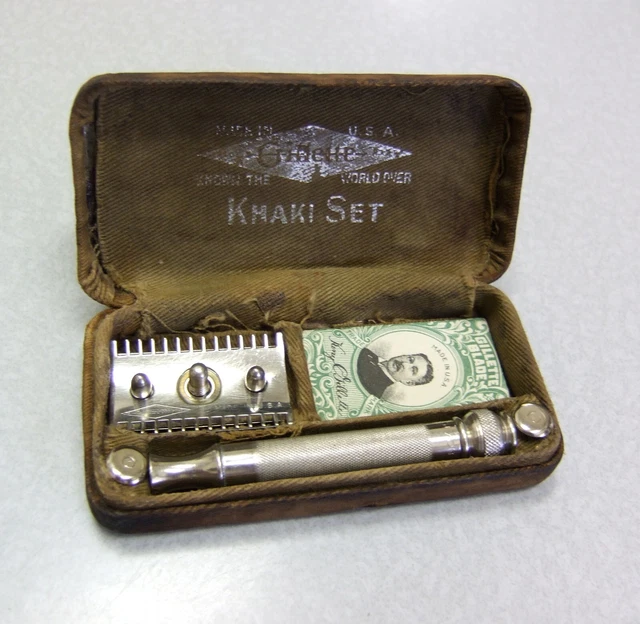 Gillette Serial #E515626 1918 US Army WWI Military Khaki DE Safety Razor Set