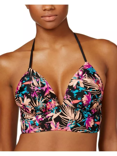 Hula Honey BLACK MULTI Tropical Splash Printed Push Up Bikini Swim Top, US Large