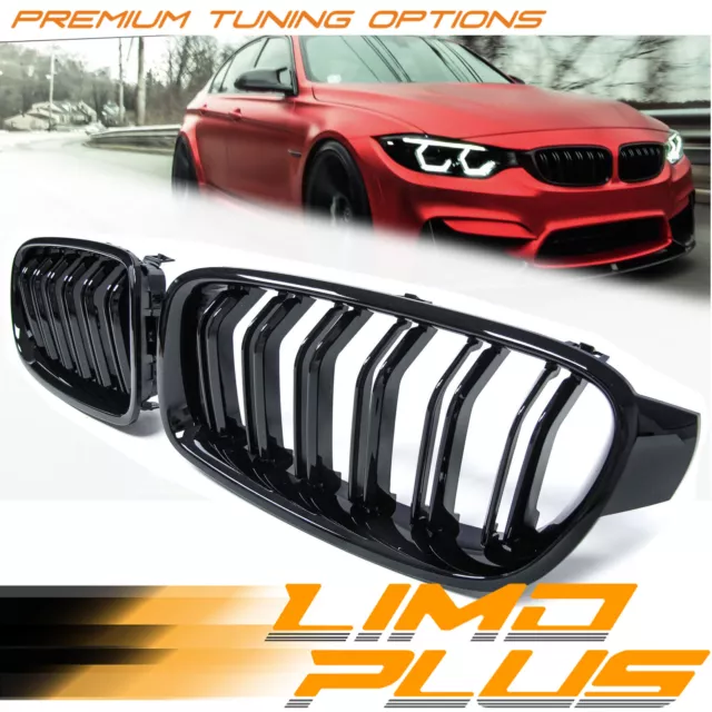 Gloss Black Double Slats Front Bumper Grill Grille for BMW 3 Series F30 F31 fg42