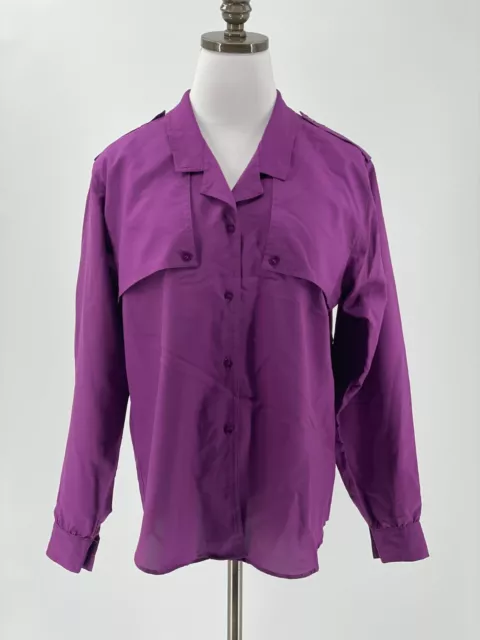 Diane von Furstenberg Womens Purple Collared Long Sleeve Button Up Top Sz 12