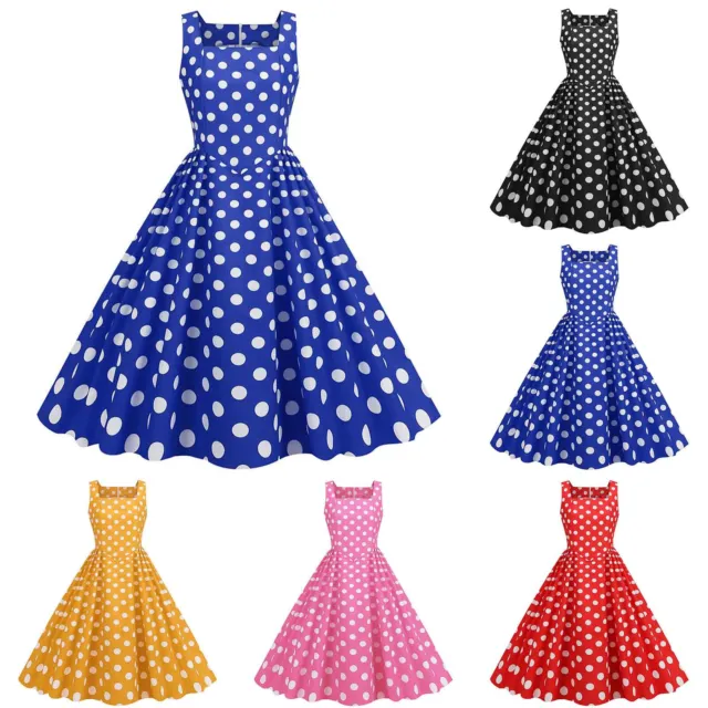 Women 50s 60s Rockabilly Swing Dress Cocktail Retro Casual Evening Party Dresses