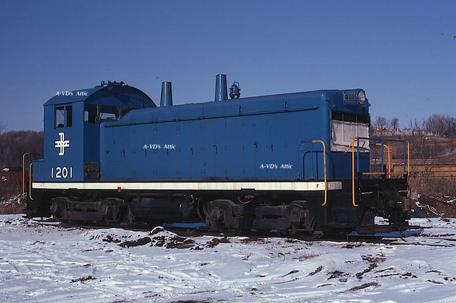 Orig slide B&M Boston Maine EMD NW2 1201 Mechanicville NY 1972