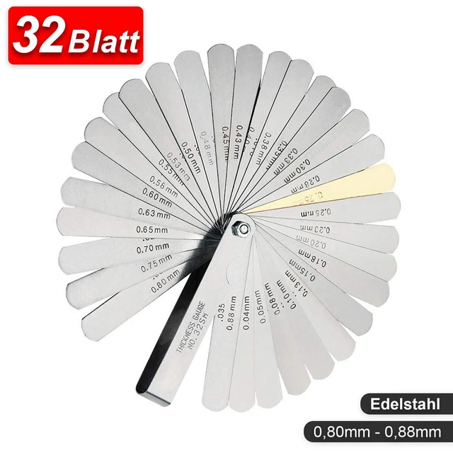 Lohill 32-teilige Fühlerlehre – Edelstahl, Metrisch/Imperial – Faltbar, Drehbar 360° – Für Ventilspiel & Zündkerzen