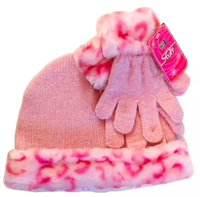 Fade Glory Beanie Knit Hat and Gloves 2 Piece Set Girl Pink - One Size