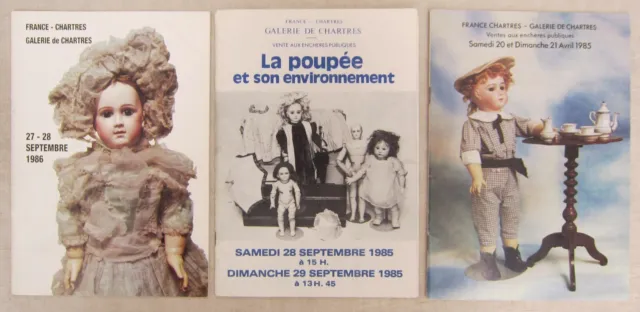Lot  3 catalogues vente Poupées La poupée et son environnement Chartres 1985/86