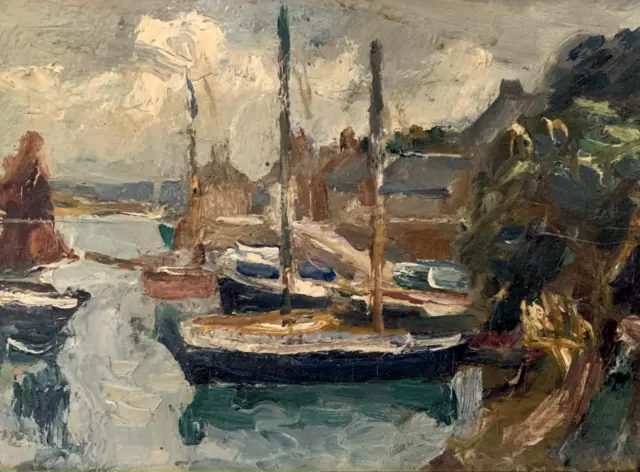 huile sur toile d' André Planson ( 1898-1981) titré Le Conquet 1923