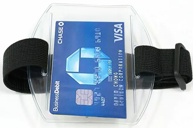 Armband Vertical Card ID Card Photo Badge Holder Clear + Black Elastic Strap