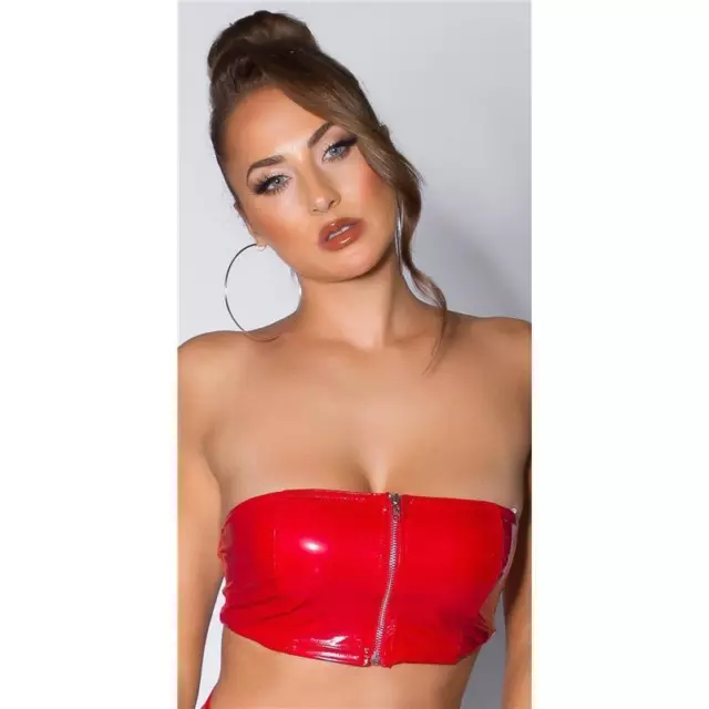 Sexy Donna Gogò Fascia Top IN Latex-Look Vinile Rosso #GW1343