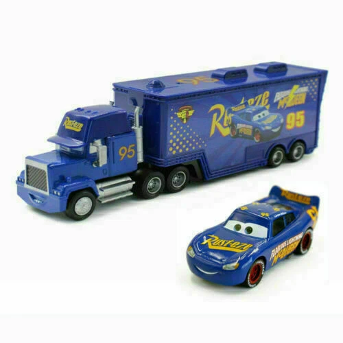 Disney Pixar Cars Blue Lightning McQueen + Mack Truck Diecast Metal Toy Car 1:55