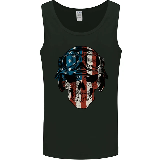 USA Flag Biker Skull Motorcycle Motorbike Mens Vest Tank Top