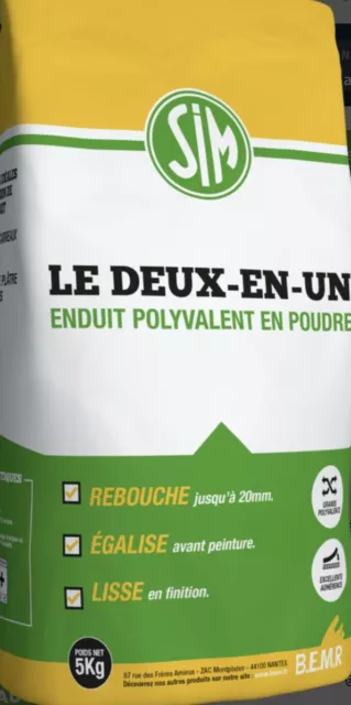 Enduit polyvalent lissage rebouchage ragréage poudre 5kg SIM LES DEUX EN UN