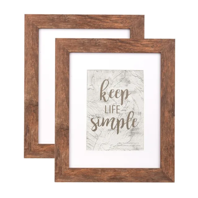 Set of 2 Rustic Wood Picture Frames 8x10 with Mat Photo Frame Wall or Tabletop