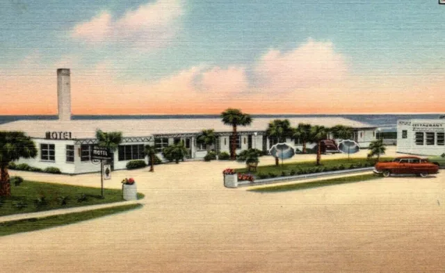 Blue Ocean Motel & Coffee Shop Vilano Beach St. Augustine Florida Linen Postcard