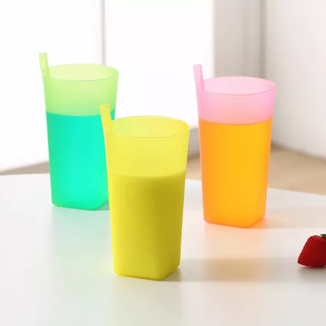 4 piezas niños beben una taza de taza con pajita incorporada plástico Sippy'Z8
