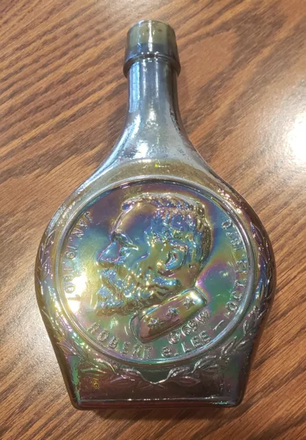 1969 Wheaton Robert E Lee Commemorative Iridescent BLUE Carnival GLASS Bottle
