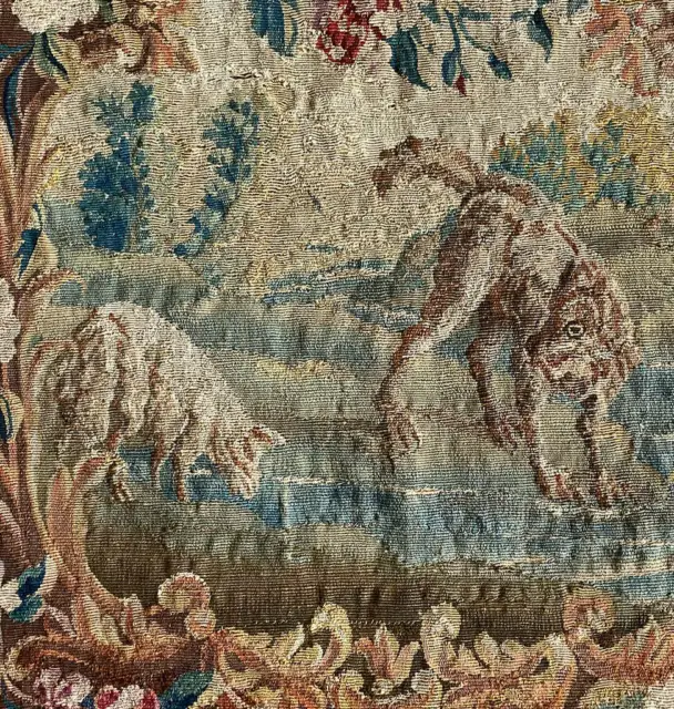 RARE Fine Antique 18th Century Aubusson or Beauvais Tapestry Fragment, Panel 22" 3