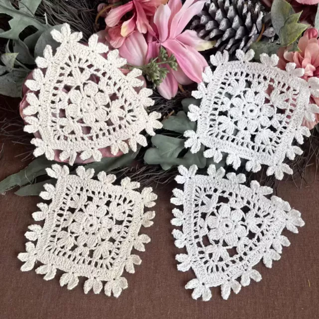 4Pcs Vintage Hand Crochet Cotton Lace Doilies Flower Coasters Doily Cup Mat 12cm