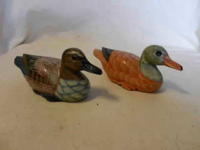 Pair of Small Decorative Duck Figurines Multi Color, 2.75" Tall