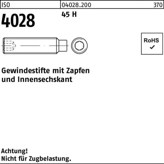 Gewindestift ISO 4028 Zapfen/Innensechskant M 8 x 10 45 H