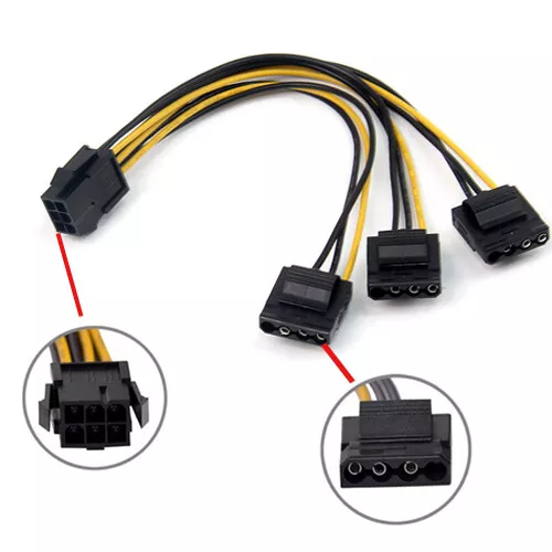 PCIe 6pin Female to 3 Molex IDE 4pin Graphic Card Power Supply Splitter Cable