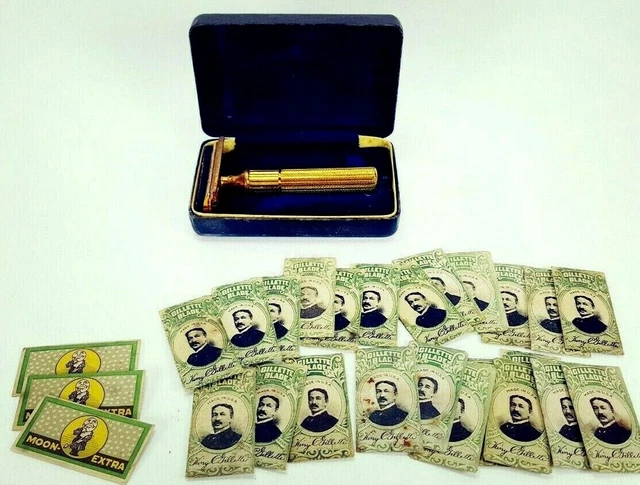 Vintage Gillette Gold Tech Fat Handle Safety Razor W/ Case + Razors