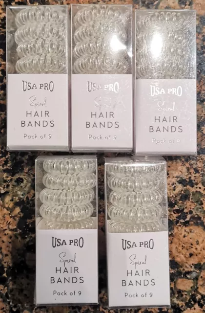 Huge Joblot of 5 USA PRO Spiral Clear Hair Bands Brand New