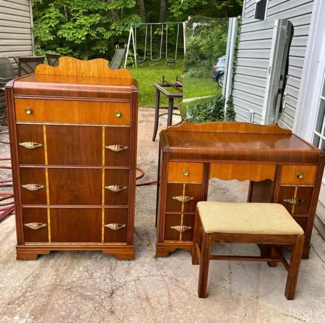 1950s vintage waterfall bedroom set. great condition, beautiful, sturdy, solid