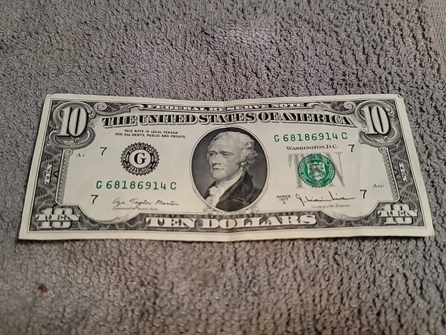 1977 10 Dollar Bill Ten Dollar Federal Reserve Note FRN US Paper Money