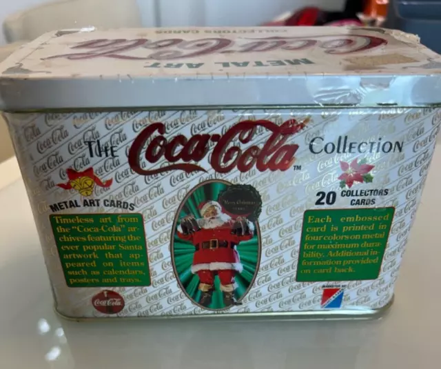 1994 Coca-Cola Santa Art Metal Art Collectors Cards Collection Tin 20 sealed EUC