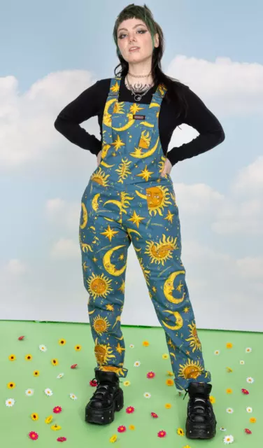 Run&Fly 80's90's style unisex  Celestial Sun and Moon Stretch Twill Dungarees