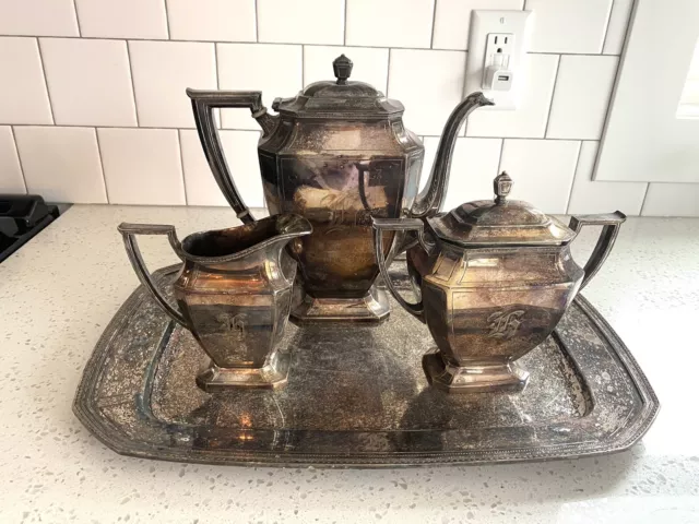 Antique 1895 Pairpoint #337 Silverplate 4 Pc Tea Set & tray - quadruple plated
