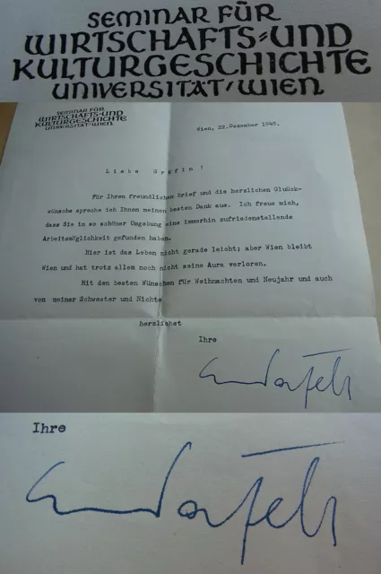 Historikerin Erna Patzelt (1894-1987): Signierter Brief Vienna 1948, Autografo