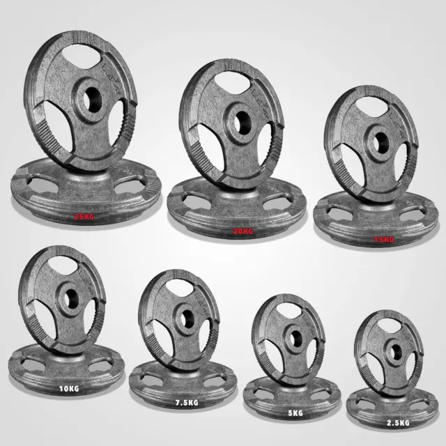 TRI-GRIP Cast Iron Olympic Disc Weight Plates EZ Bar Barbell Weights Fitness Gym