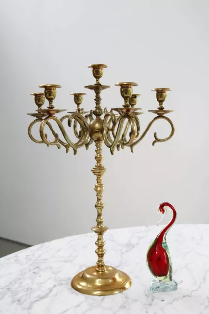 Großer dekorativer antiker Messing Kerzenständer Kerzenleuchter 7 flammig 55cm