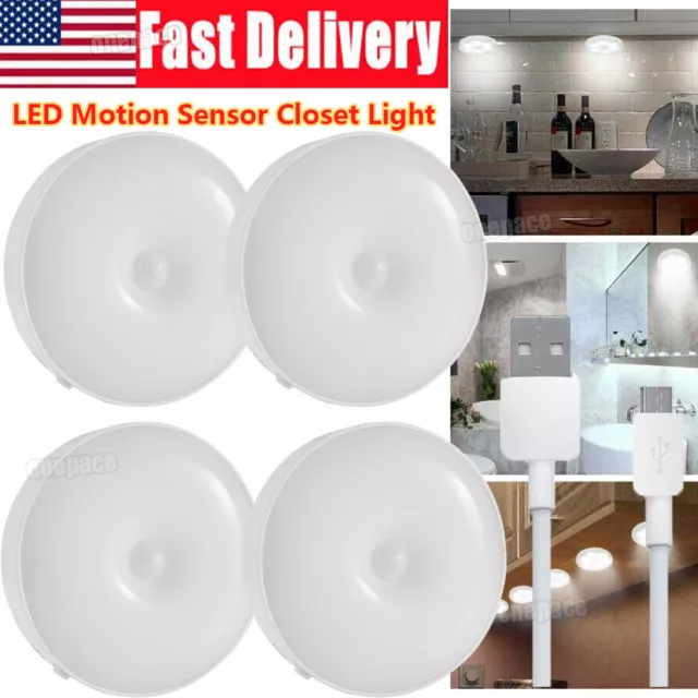 4PCS LED Motion Sensor Closet Light USB Charging Indoor Wall Cabinet Night Light