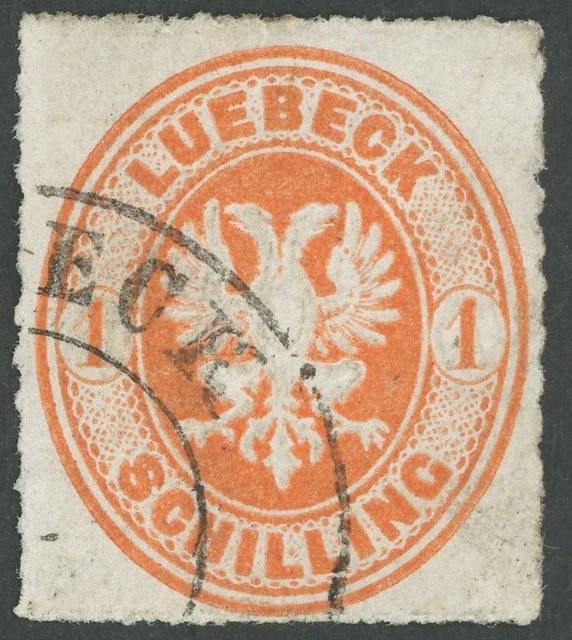LÜBECK 1863, 1 S. rötlichorange, üblicher Durchstich 11 3/4, Pracht, gepr.